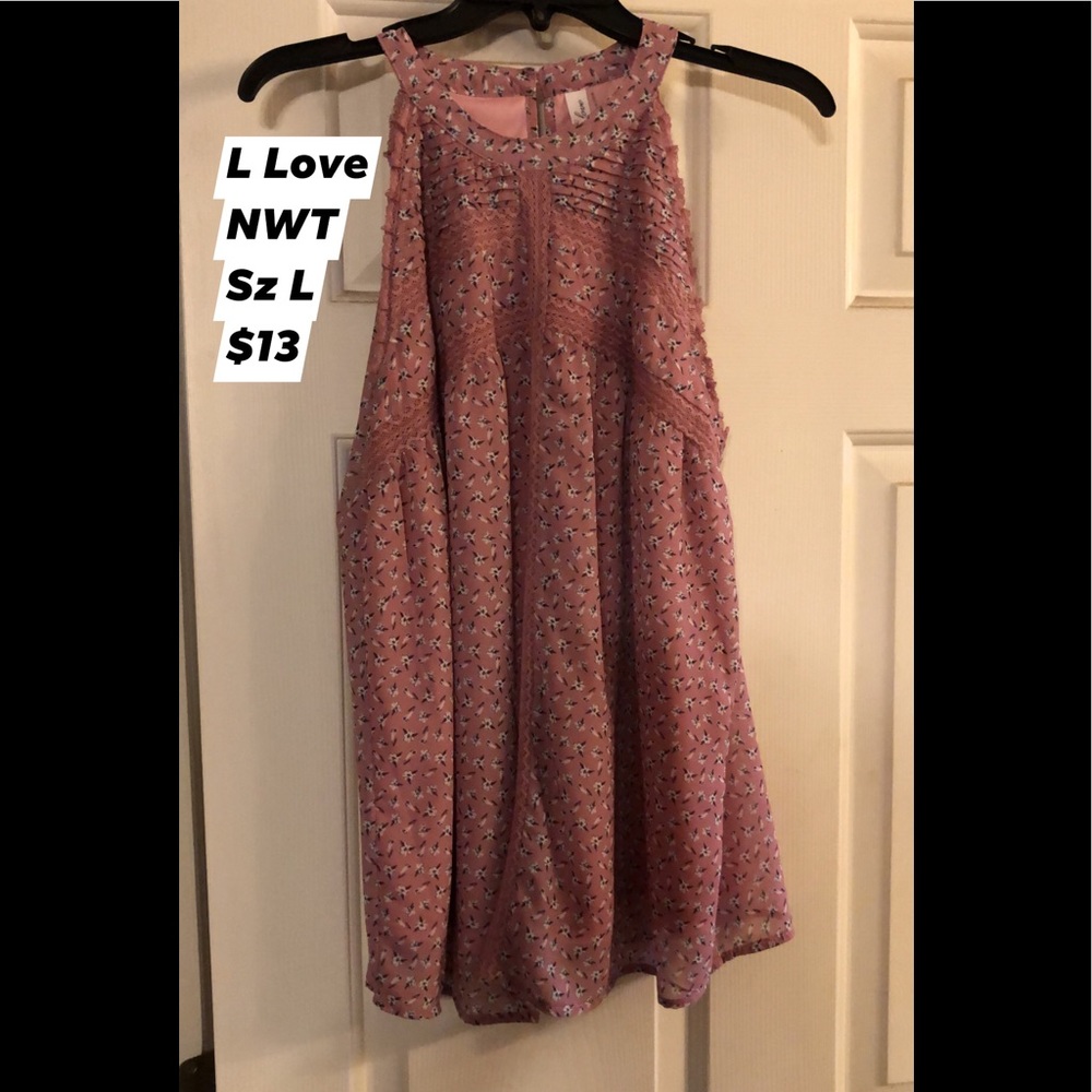 L Love NWT mauve lace detail blouse. Sz Large.